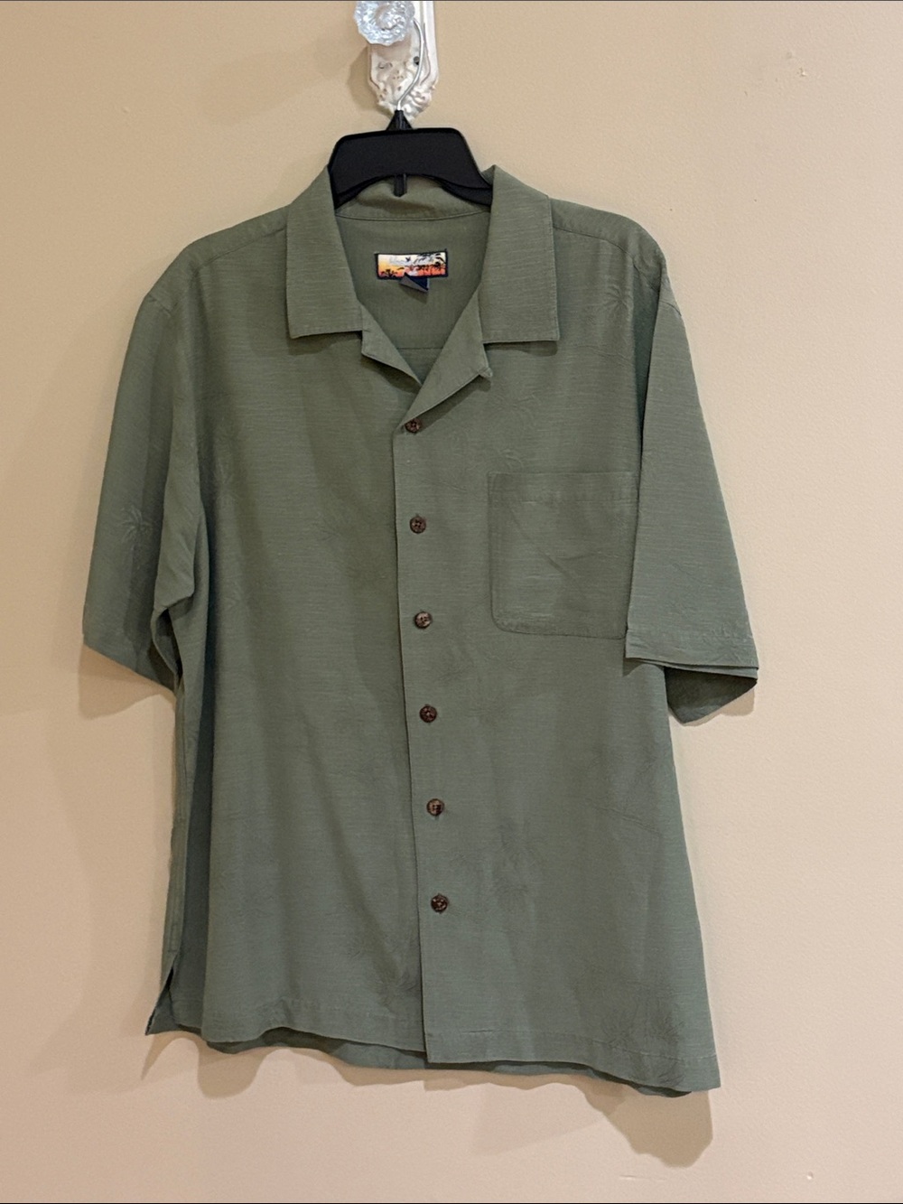 Silk Havana Jack Cafe Casual Olive Green Short-Sleeve Button-Up resort wear